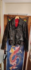 old vintage bikers black leather jacket red diamond quilted inside