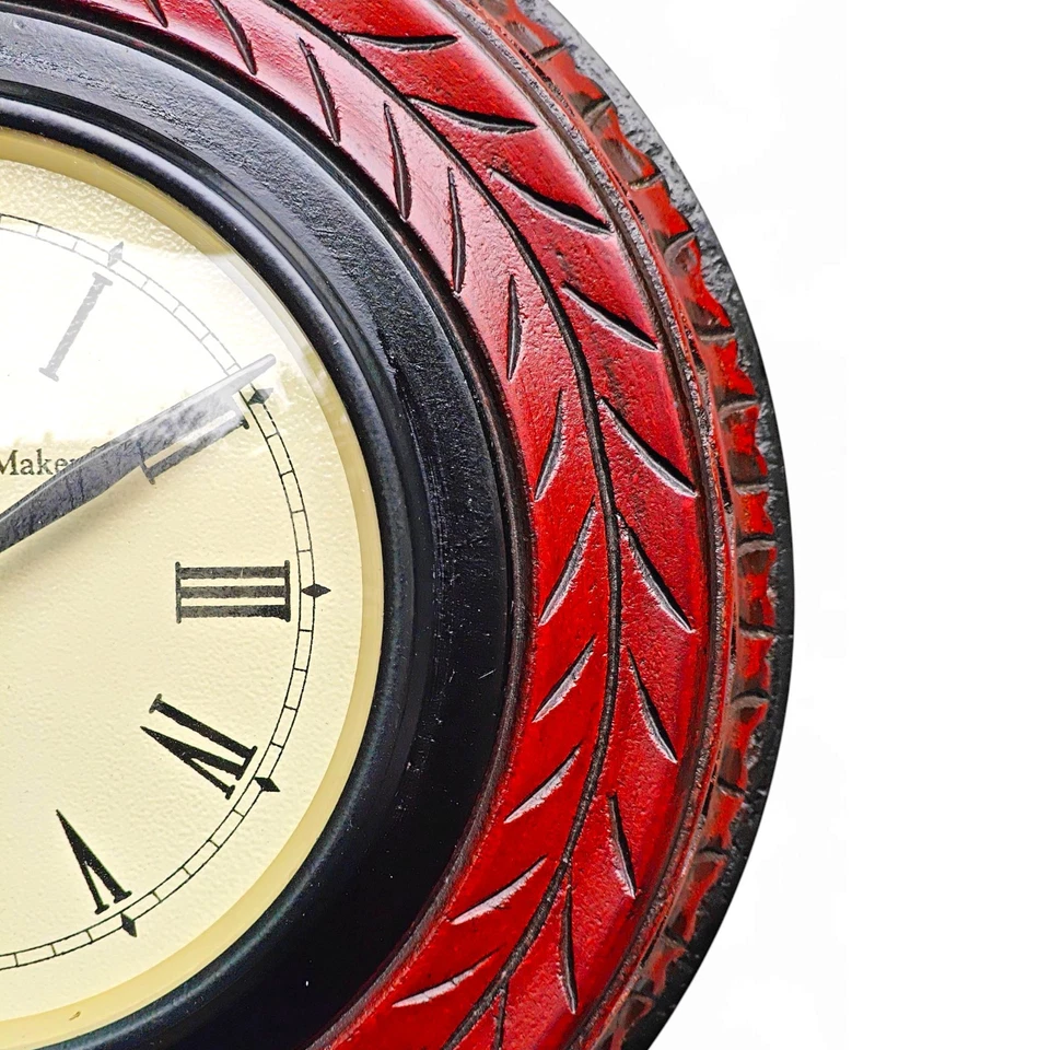 Indian Handcarving Wall Clock 10 Inch Vintage Decorative Wooden Round Wall Clock - Image 2 of 4