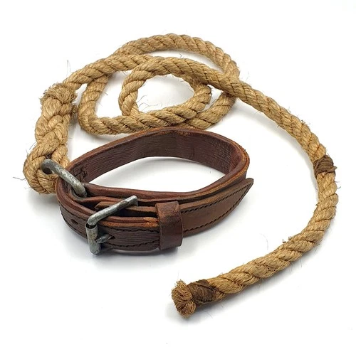 WW1 British leather horse tether and rope - Stamped 1915 & military arrow - Rare