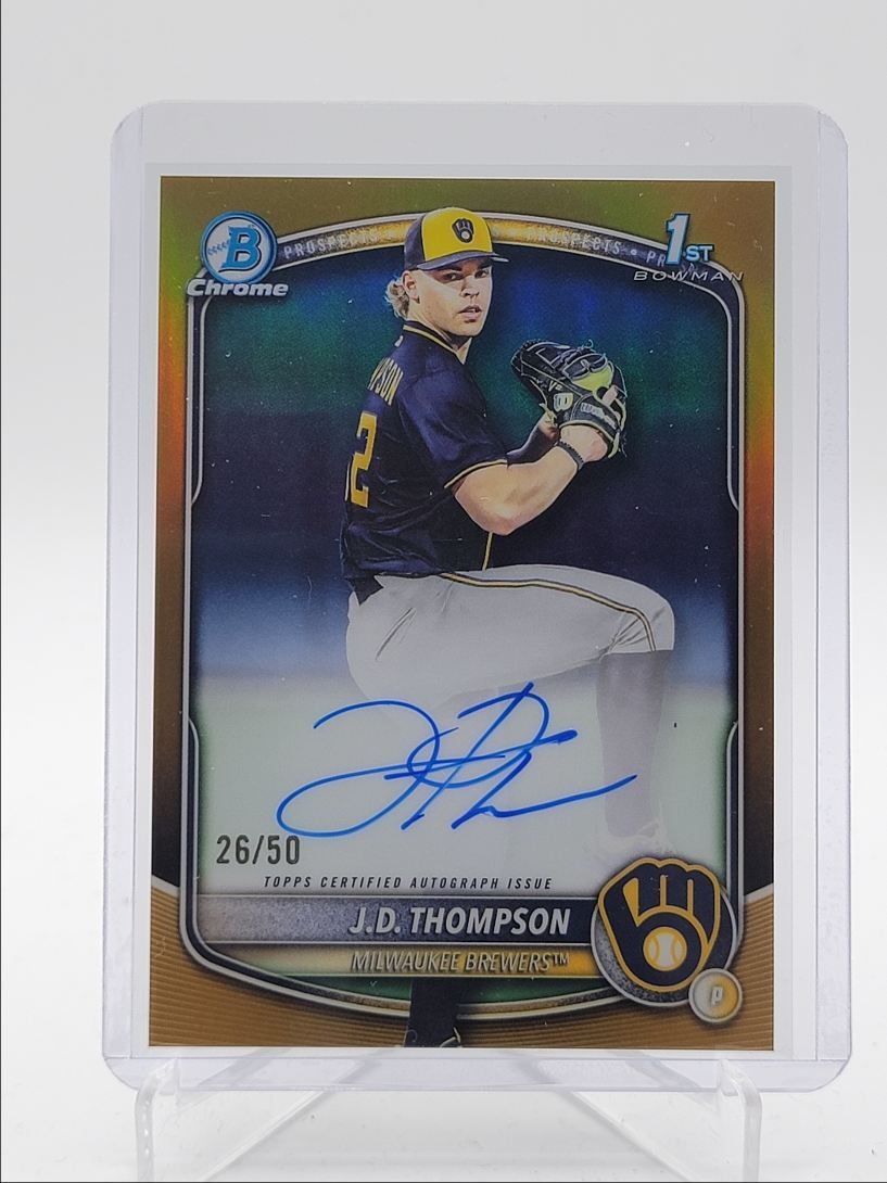 J.D. THOMPSON 2025 BOWMAN CHROME DRAFT 1ST GOLD REFRACTOR AUTO /50 Q3967