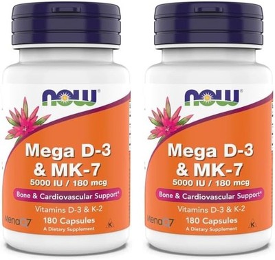 Now Supplements, Mega D-3 & MK-7, 5000 IU / 180 mcg, Bone & Cardiovascular Sup
