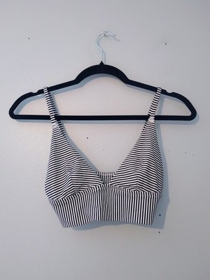 Aerie Longline Triangle Bikini Top S/P Plunge Blk White Beach Tropical Sun