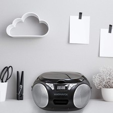 Portable Top Loading CD Boombox with AM/FM Stereo Radio in Black CD-R/CD-RW Co