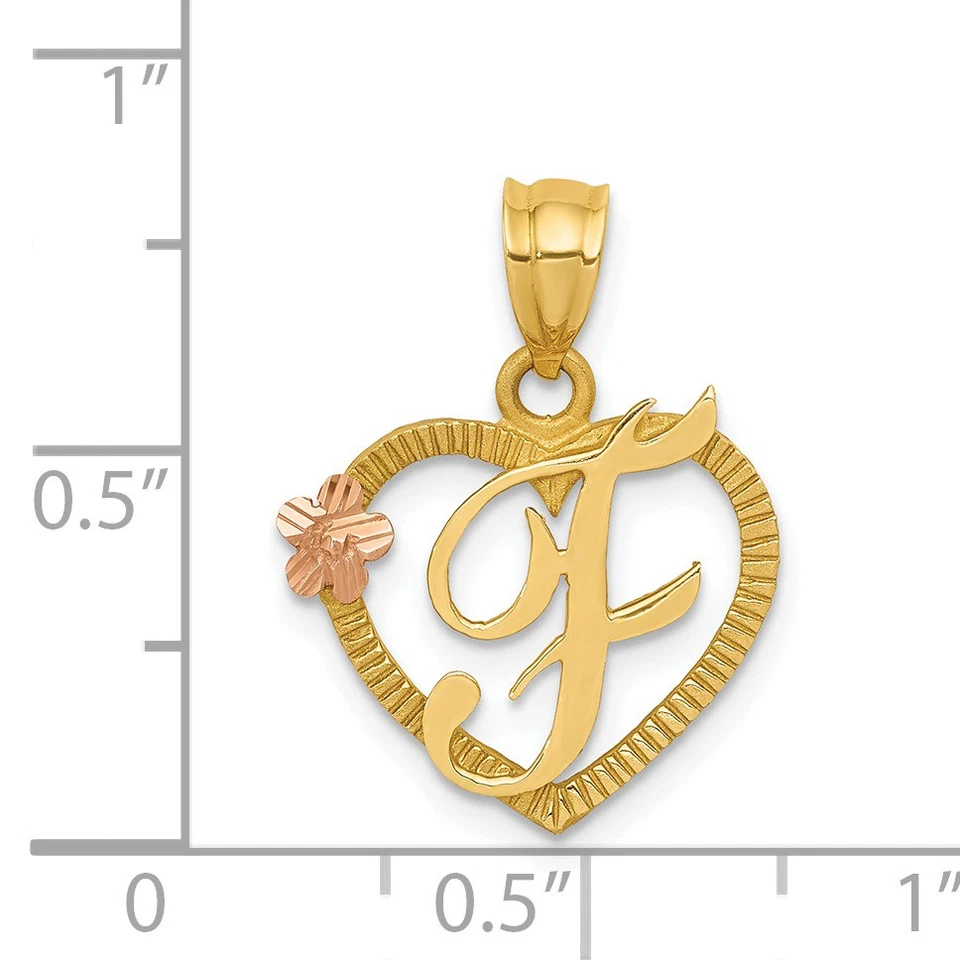 14k Two-Tone Heart Letter F  Initial Pendant D898F - Image 4 of 4