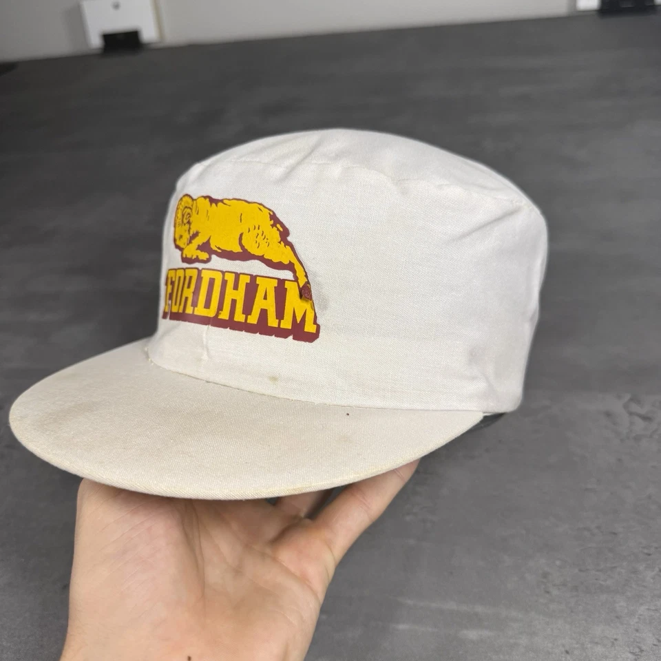 Vintage 80s Fordham Rams Snapback Hat White Champion YoungAn Painter Cap Thrash - Image 2 of 4