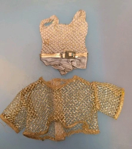 VINTAGE BARBIE Casey 1966 Golden Mesh Stretch Swimsuit And Ken Gold Top
