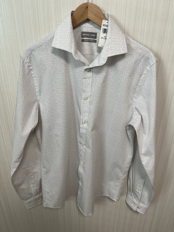 NWT Michael Kors Men's Size Medium Slim Fit Button Down White Floral Retail $75