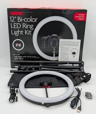 Sunpak 12'' Bi-Color LED Ring Light Kit - VL-LED-162-12RL -- Tested, Excellent