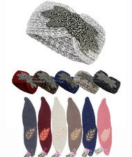 Women Crochet Knit Turban Headband Rhinestone Bead Hairband Head Wrap Ear Warmer