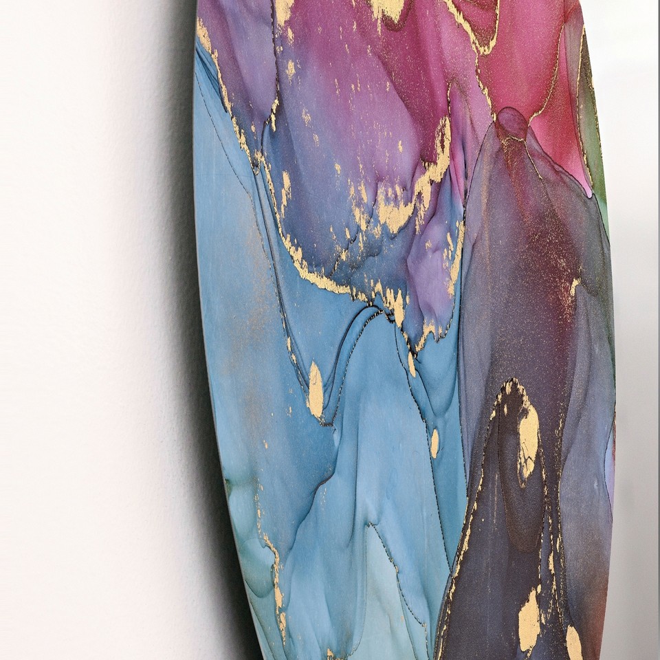 Designart 'Purple And Blue Liquid Art I' Modern Metal Circle Wall Art