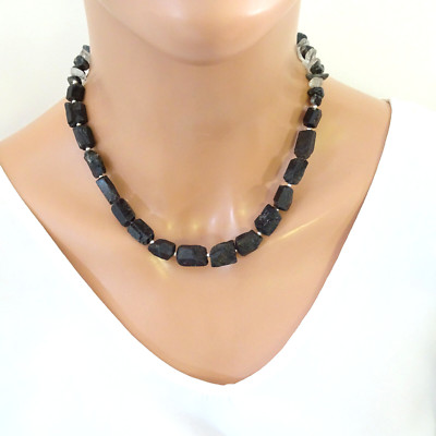 Natural Crystal Tourmaline and Turmalated Quartz Beaded Gemstone Necklace VIDEO