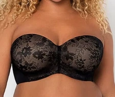 Curvy Couture womens Strapless Sensation Multi-way Push Up Bra, Black, 44G US