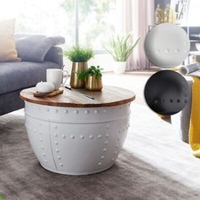 FineBuy Table Basse Bois Massif 60x36x60 cm Table d'appoint Table de salon Rond