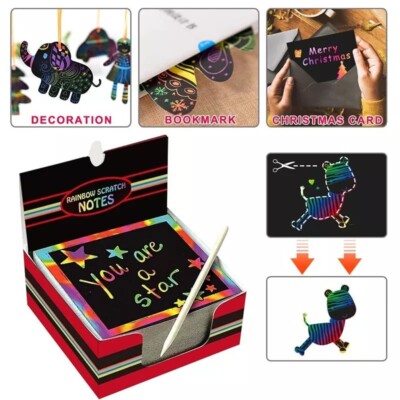 100 Stück Regenbogen Scratch Mini Notizen Papier Karte Kinder Zeichnen und Malen 