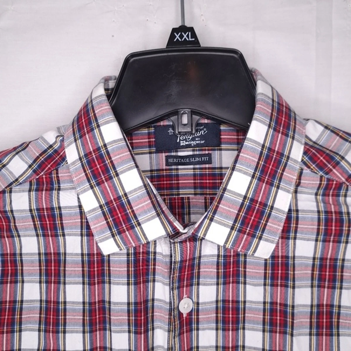 PENGUIN by MUNSINGWEAR Men s Red Plaid Long Sleeve Dress Shirt 16