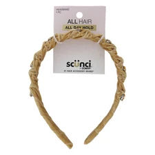 Scunci Velvet Wrapped Fashion Headband with Gemstone Embellishments, Beige