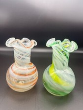 Set of 2 Art Glass Swirl Bud Vases