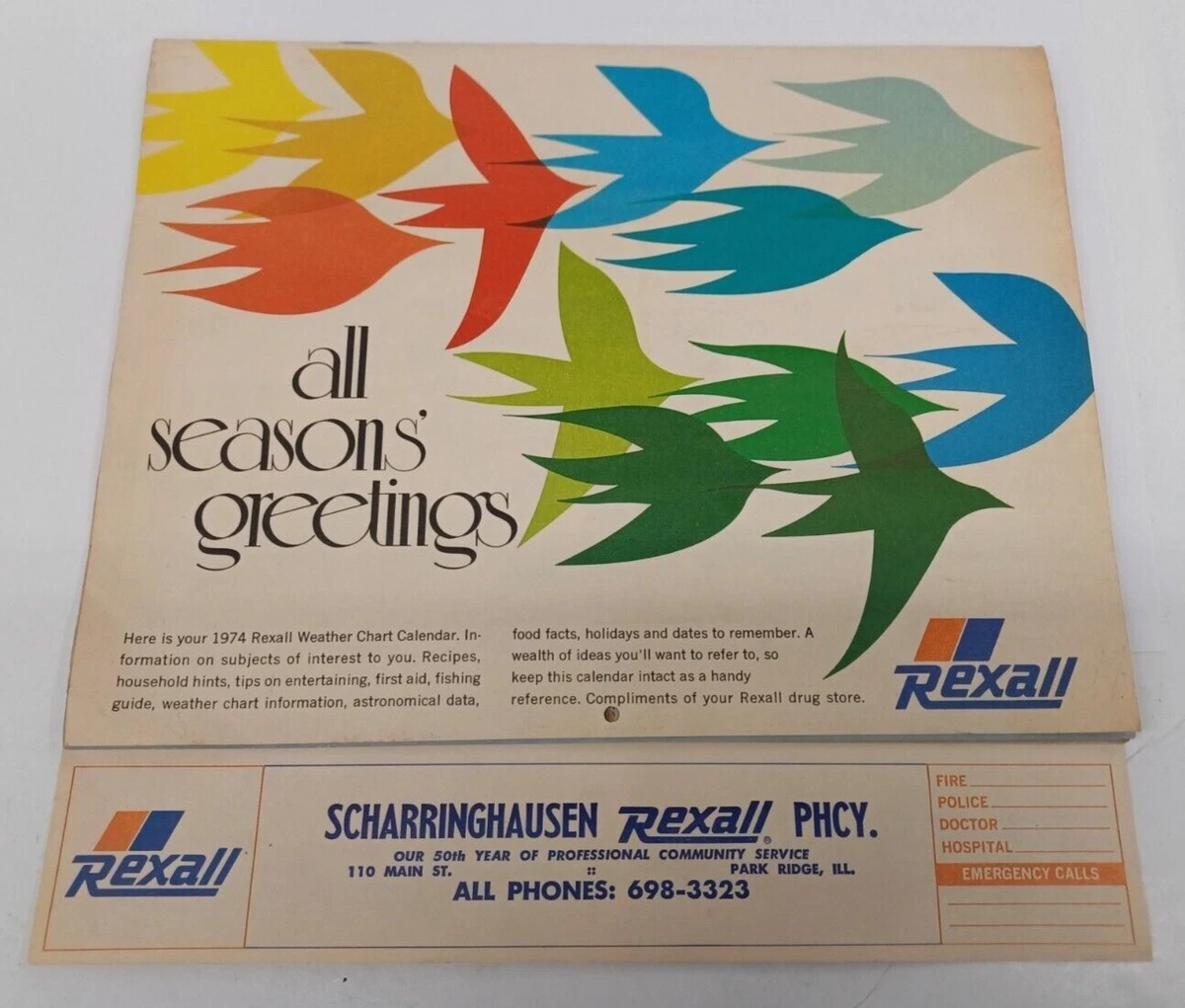 REXALL Vintage 1974 Scharringhausen Pharmacy - Park Ridge, IL 12 Month  Calendar | eBay