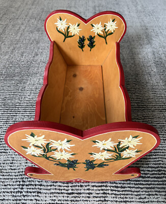 Vintage Rocking Doll Crib Edelweiss Bluebells Folk Art 17” Unique