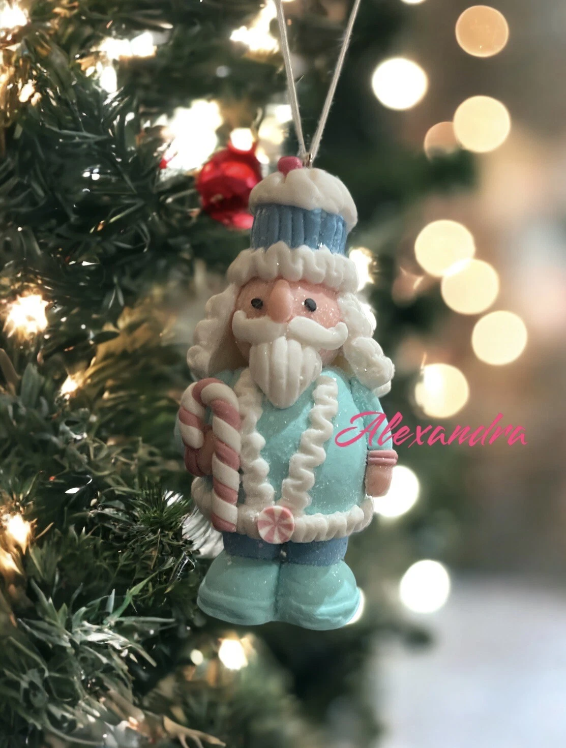 Mrs. Claus' Bakery Claydough Cupcakes Candy Cane Pastel Nutcracker Ornament