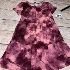 Old Navy Girls Small 6/7 Maroon Ice Dye Tiered Dress NEW