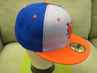 New Era NY Mets Blue Fitted Hat, Gray Heather Wedge Front, Orange