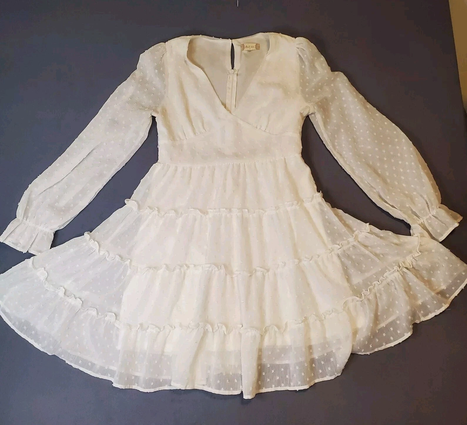 OFF WHITE Abito Altar’d State Off bianco testurizzato a pois M vestito boho trasparente manica a sbuffo