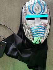 HALLOWEEN MASK SILVER SHINES BLUE LIGHTS UP WORKS ADJUSTABLE SPEED BOYS ONE SI