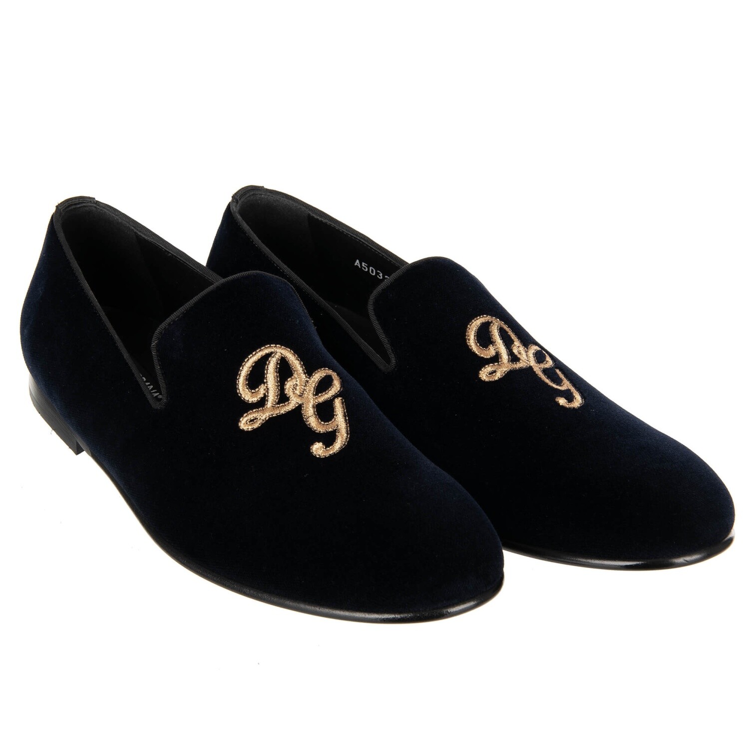 Dolce & Gabbana Terciopelo Loafer Zapatos Amalfi Con Dg Logo Azul Marino Oro