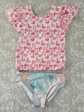 Nordstrom Harper Canyon 4 Girl Two Piece Swimsuit Flamingo Bird Tie Dye