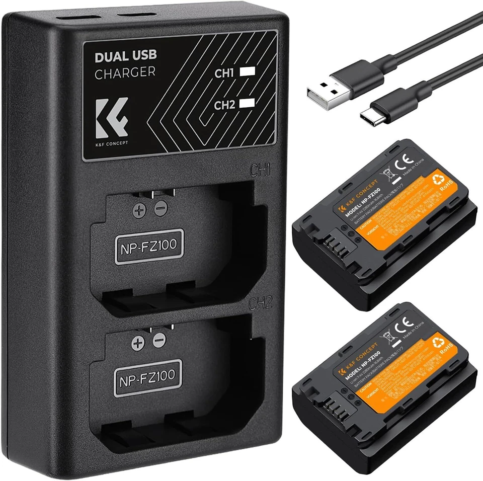 K&F Concept NP-FZ100 2er Pack 2280mAh Kameraakku USB Dual Ladegerät für Sony