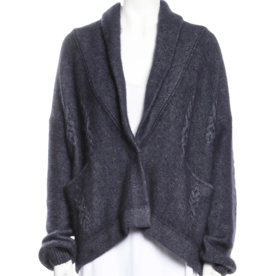 Band Of Outsiders Blue Thick Soft Cashmere Angora Shawl Collar Cardigan 3 L - Image 3 of 4