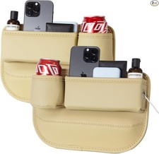 2 Pack Car Seat Gap Filler Organizer with Cup Holder - Premium Leather - Beige
