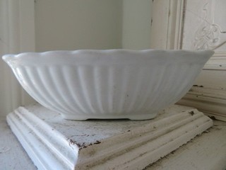 Old Vintage Small WHITE Ironstone Square LADYFINGER BOWL Crazed Stained Meakin