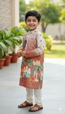 Boys Kurta Pajama Set, Indian Ethnic Wear for Kids, Wedding Party Outfit, Peach