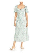 SIGNIFICANT OTHER Womens White Tie Unlined Elasticized Pouf Sleeve Midi Dress 4