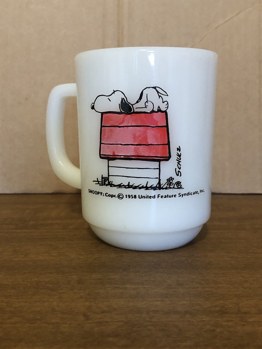 Vtg Fire King 1958 Snoopy Coffee Mug Cup Milk Glass Anchor Hocking Peanuts  | eBay