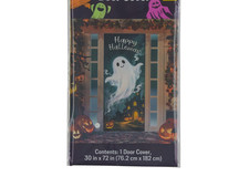 Halloween Decorations New 30x72 Ghostly Greetings Door Cover Indoor/Outdoor