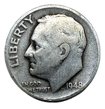 1948 D Roosevelt Dime 90% Silver Denver Mint Circulated US Coin