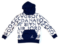 Jordan Fleece Pullover Hoodie White & Blue All Over Print Boy's Size Medium 