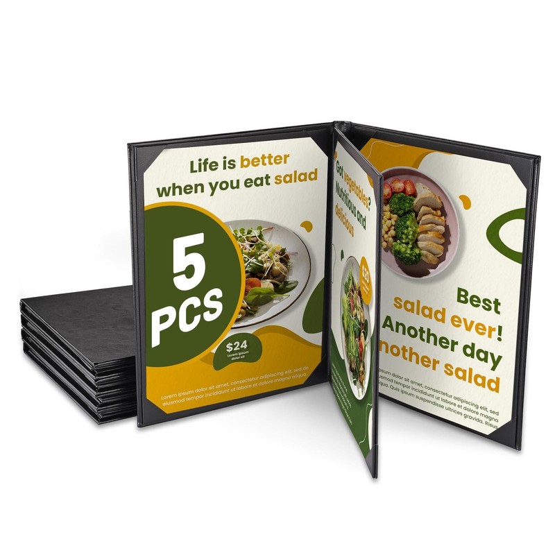 WeChef 5 Pack Menu Covers 8.5"x11" 4 Views Faux Leather Cafe Restaurant Bars