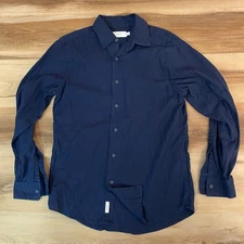 Onia Linen Shirt Mens Small Button Up Long Sleeve Navy Blue