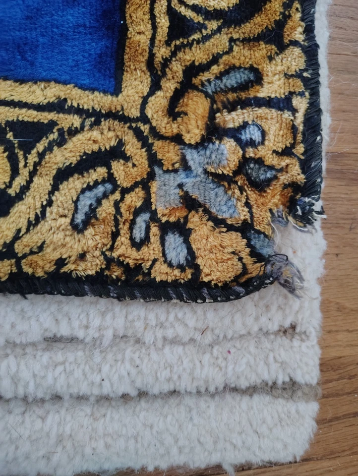 Vtg COWBOY WESTERN horses velvet ART Wall Picture TAPESTRY  - Image 4 of 4