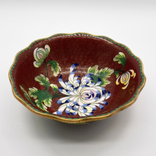 Asiatika - Chinesische Cloisonne Schale Emaille Metall China Floral Blume Rot