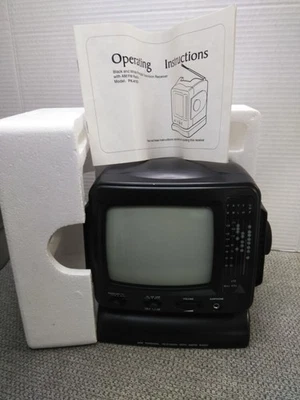 VTG. Portable Television w/AM FM Radio Model PK-4183 Black & White (NEW) READ - Image 1 of 4