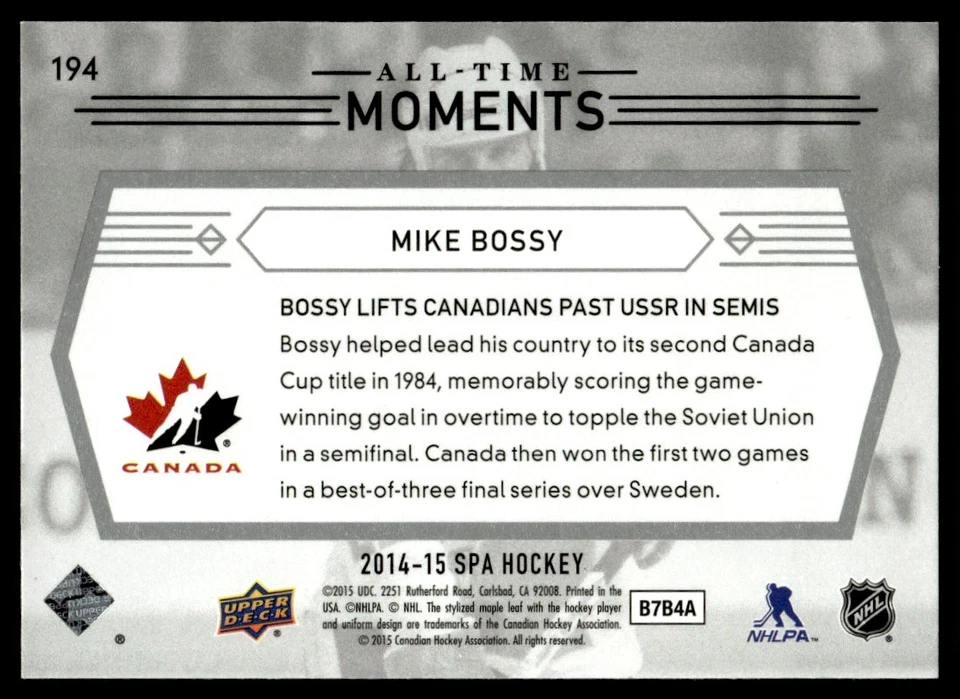 2014-15 Upper Deck SP AUTHENTIC MOMENTS Mike Bossy Canada #194 - Image 2 of 2