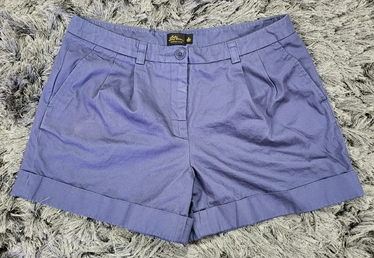 L.L. Bean Chino Shorts Women's 6 Blue 100% Cotton Slash Pockets Cuffed Zip-Fly
