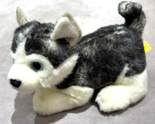 Aurora Miyoni Husky Puppy Plush Stuffed Animal 9in Lying Down Dog Sof Blue Eyes
