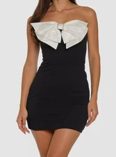 B Darlin Women's Juniors' Black Bow-Front Strapless Mini Dress Size 9/10