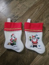2 MINI Vintage CHRISTMAS STOCKINGS Fuzzy SANTA'S BEST with Tag